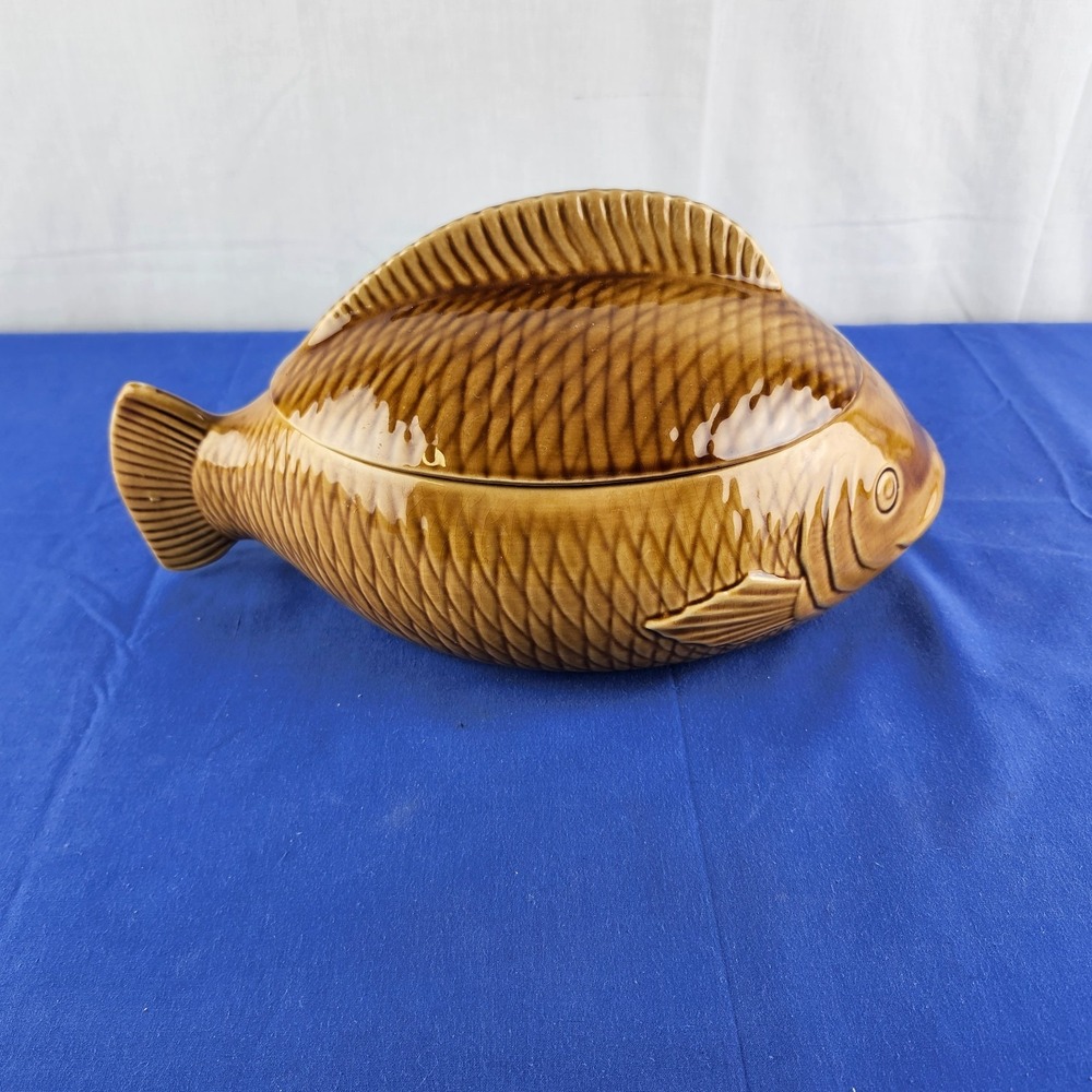 Vintage Majolica Sarreguemines France Service Fish‎ Tureen - 1950s - S - Picture 4 of 13